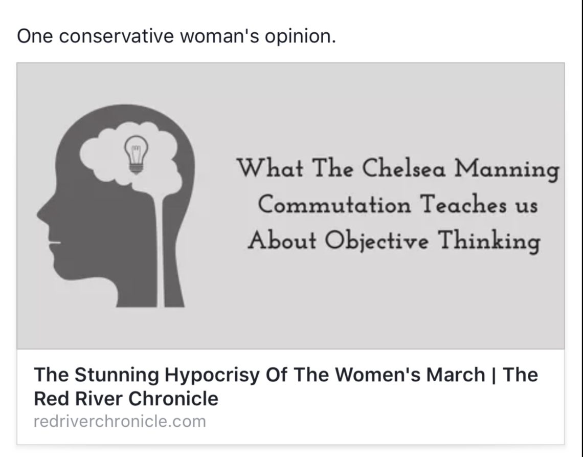 A news article discussing Liberal hypocrisy with respect to the Women's March